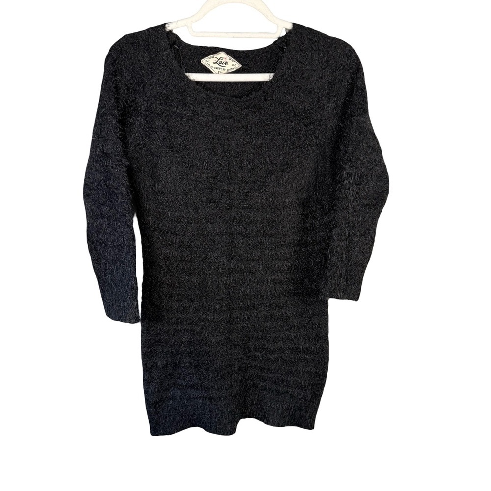Love Black Knitwear Sweater Dress Size S Cozy Minimalist Fuzzy Textured Fall